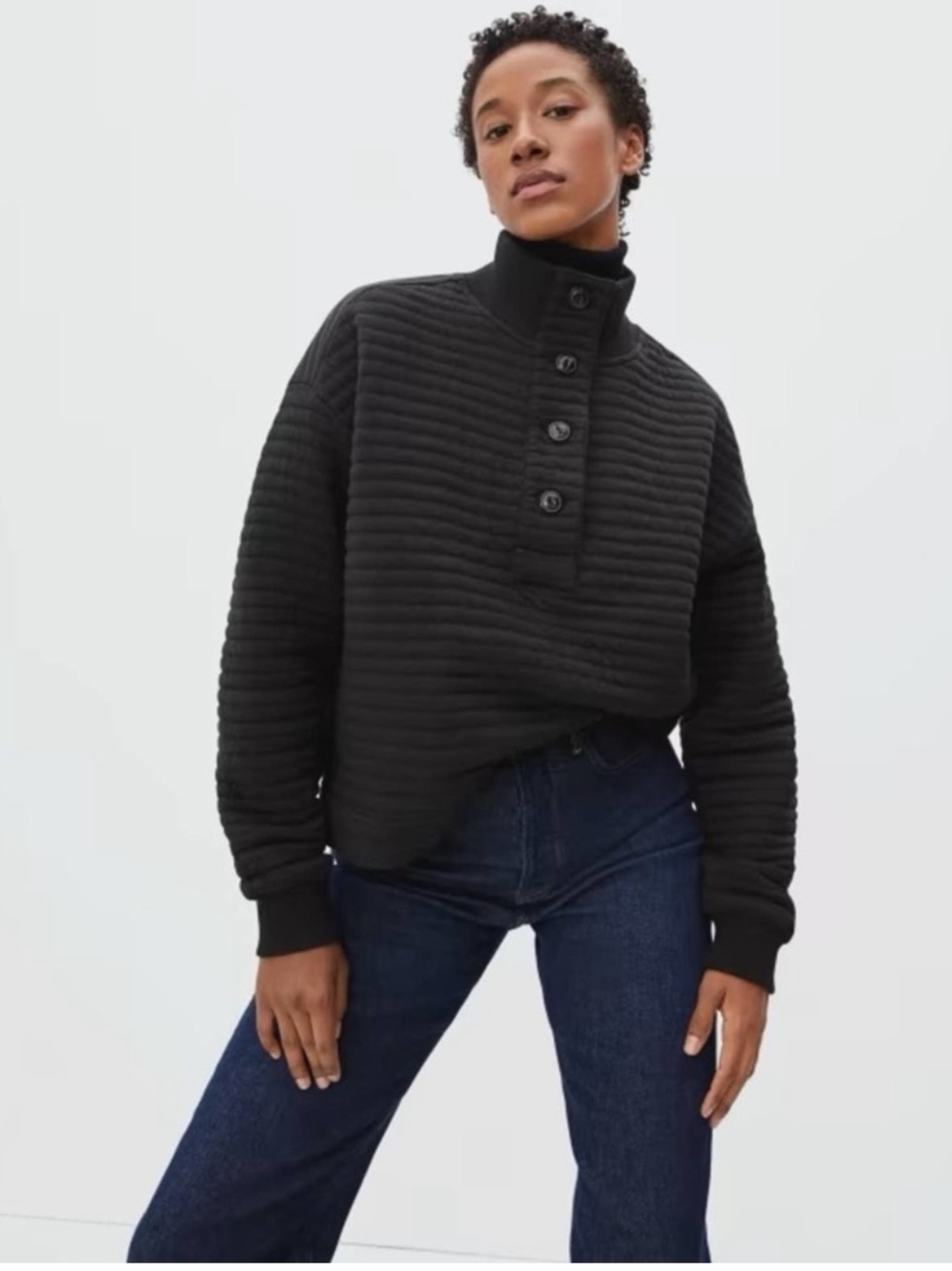 Everlane The Organic Cotton Quilted Mockneck
Sweatshirt S Black Pullover M